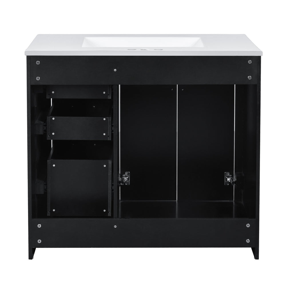 English Elm 36'' Bathroom Vanity with Ceramic Sink Combo Solid Wood Frame Soft-Closing Drawers Ample Storage Elegance Black N710P243327B
