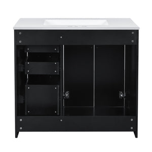 English Elm 36'' Bathroom Vanity with Ceramic Sink Combo Solid Wood Frame Soft-Closing Drawers Ample Storage Elegance Black N710P243327B