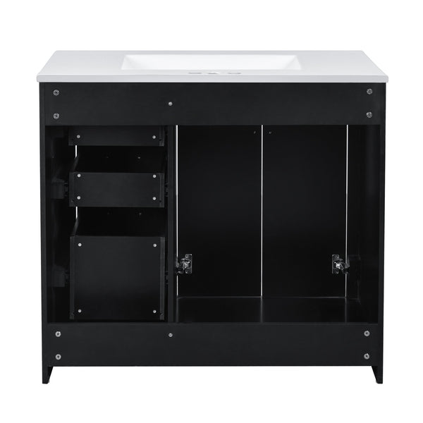 English Elm 36'' Bathroom Vanity with Ceramic Sink Combo Solid Wood Frame Soft-Closing Drawers Ample Storage Elegance Black N710P243327B