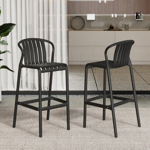 English Elm Outdoor Stackable Armless Barstools Set of 2 Uv Resistant Slat Back Patio Seating Black N780P199452B