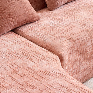 English Elm Pink chenille L-shaped sofa with high-elastic sponge, curved armrests, 4 throw pillows, 900lb capacity W3612S00018