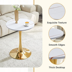 English Elm Round Faux Marble Tulip Dining Table Mid Century Pedestal Base for Compact Kitchens Gold+White W2920P395717
