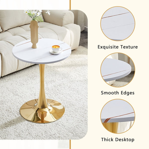 English Elm Round Faux Marble Tulip Dining Table Mid Century Pedestal Base for Compact Kitchens Gold+White W2920P395717
