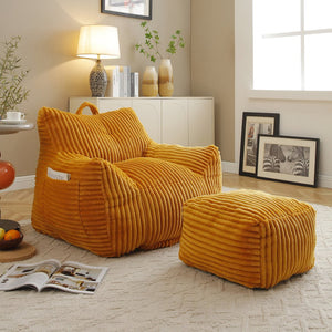 English Elm Giant Plush Bean Bag Chair with Armrests and Footstool for Ultimate Comfort, Durable Corduroy Lounge Sofa Yellow W1117P309392