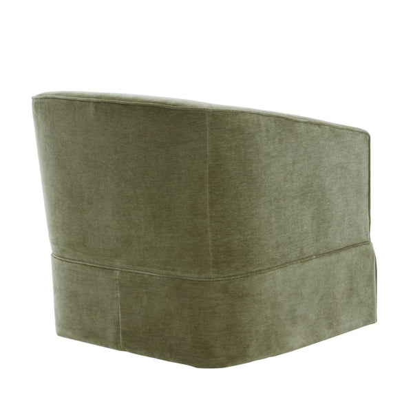 English Elm Earl Barrel Back Swivel Accent Chair Polyester Upholstered Tailored Skirted Base Green B050P429146