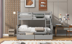 English Elm Twin Twin-over-Full Bunk Bed with Attached Ladder, Built-In Underbed Storage Drawers & Guardrail Safety Designed for Space-Saving Kids' Rooms Gray SM000119AAE-1