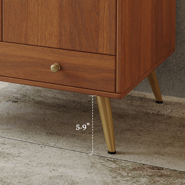 English Elm Mid-century Freestanding Bathroom Vanity Faux Marble Ceramic Sink Gold Legs Storage W3136S00067