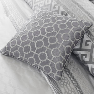 English Elm 7 Piece Comforter Set Grey Queen - Elegant Jacquard Design With Decorative Pillows For Stylish Comfort B03596855