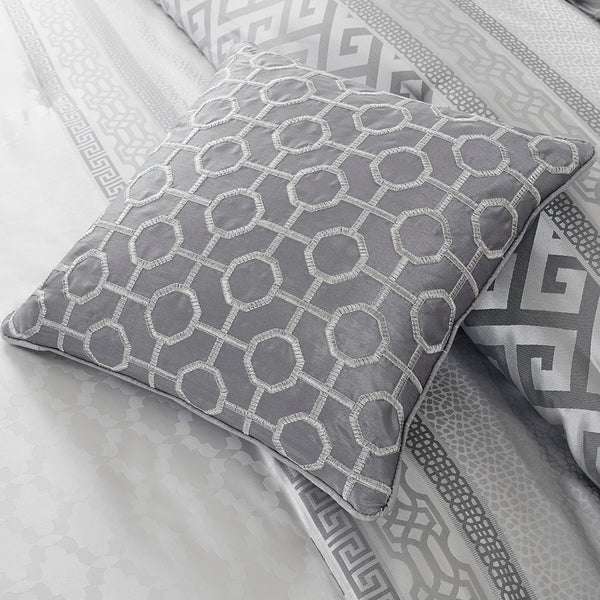 English Elm 7 Piece Comforter Set Grey Queen - Elegant Jacquard Design With Decorative Pillows For Stylish Comfort B03596855