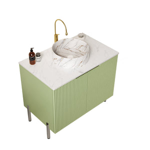 English Elm TURIO 30" Freestanding Bathroom Vanity with Carrara Marble Top, Soft-Close Doors & Ample Storage Green W2615P293843