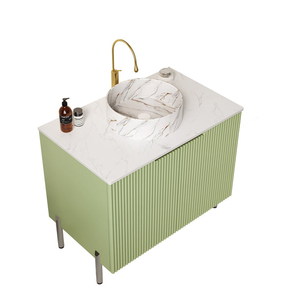 English Elm TURIO 30" Freestanding Bathroom Vanity with Carrara Marble Top, Soft-Close Doors & Ample Storage Green W2615P293843