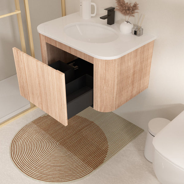 English Elm Arcora 30 Inch Wall Mounted Bathroom Vanity With Curved Sink, Wave Texture, Soft-Close Drawers & More W3235P336177
