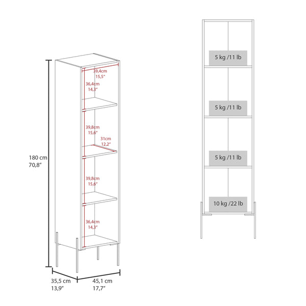 English Elm Linen Vertical Storage Cabinet 29.7"H with Four Open Shelves and Sturdy Legs for Compact Rooms Grey 68.5 L x 20.47 W x 4.72 H B097P250889
