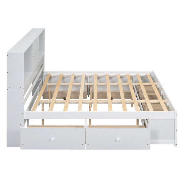 English Elm King Solid Wood Platform Bed with 8 Drawers and Storage Headboard, Durable MDF Frame, 500lb Capacity White GX000454AAK