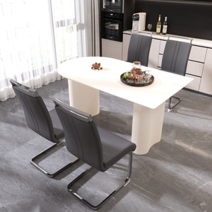 English Elm 63 Modern Medieval Cream Mdf Dining Table & 4 Pu Armless Chairs Set - Stylish & Durable Design For Home W2189S00431
