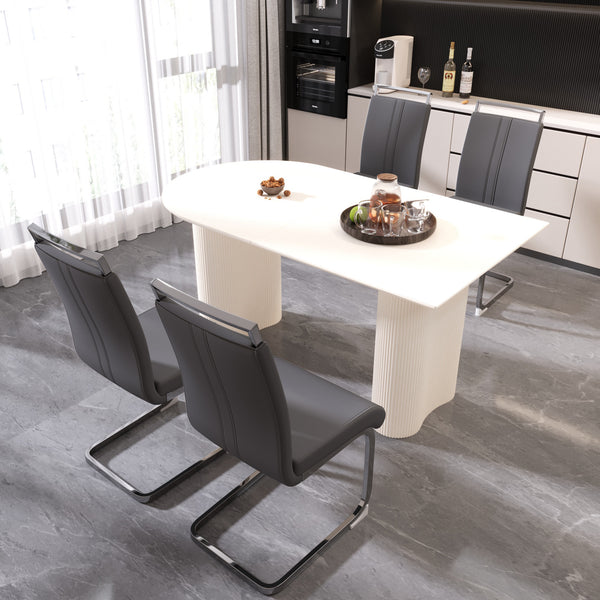 English Elm 63 Modern Medieval Cream Mdf Dining Table & 4 Pu Armless Chairs Set - Stylish & Durable Design For Home W2189S00431
