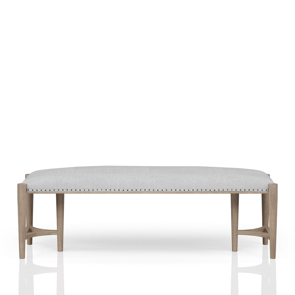 English Elm Sand Sand Upholstered Bench with Nailhead Trim, Solid Wood Frame, Triad Bases, Polyester Seat Cushion B2699P266482
