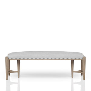 English Elm Sand Sand Upholstered Bench with Nailhead Trim, Solid Wood Frame, Triad Bases, Polyester Seat Cushion B2699P266482