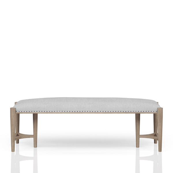 English Elm Sand Sand Upholstered Bench with Nailhead Trim, Solid Wood Frame, Triad Bases, Polyester Seat Cushion B2699P266482