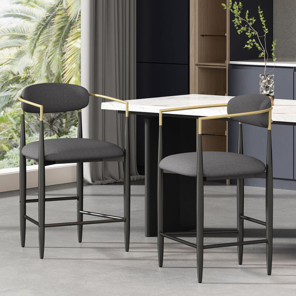 English Elm Christopher Knight Home® - Counter Stools Set Of 2 - Modern Charcoal Fabric With Black & Gold Iron Frames For Chic Dining N771P249370C