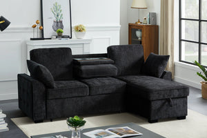English Elm Multi Functional Sectional Sofa with Plush Seating Adjustable Backrests and Hidden Storage Dark Grey B2730S00061