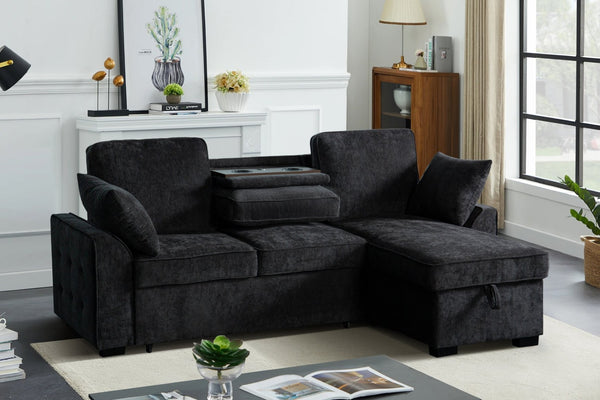 English Elm Multi Functional Sectional Sofa with Plush Seating Adjustable Backrests and Hidden Storage Dark Grey B2730S00061