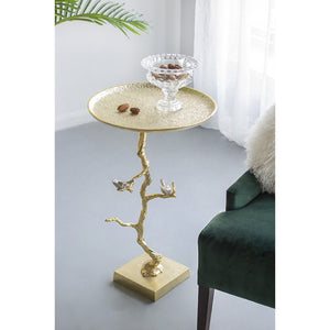 English Elm 16.9x16.9x28" Round Aluminum Side Table Sculptural Bird Branch Art Deco Accent W2078P485327