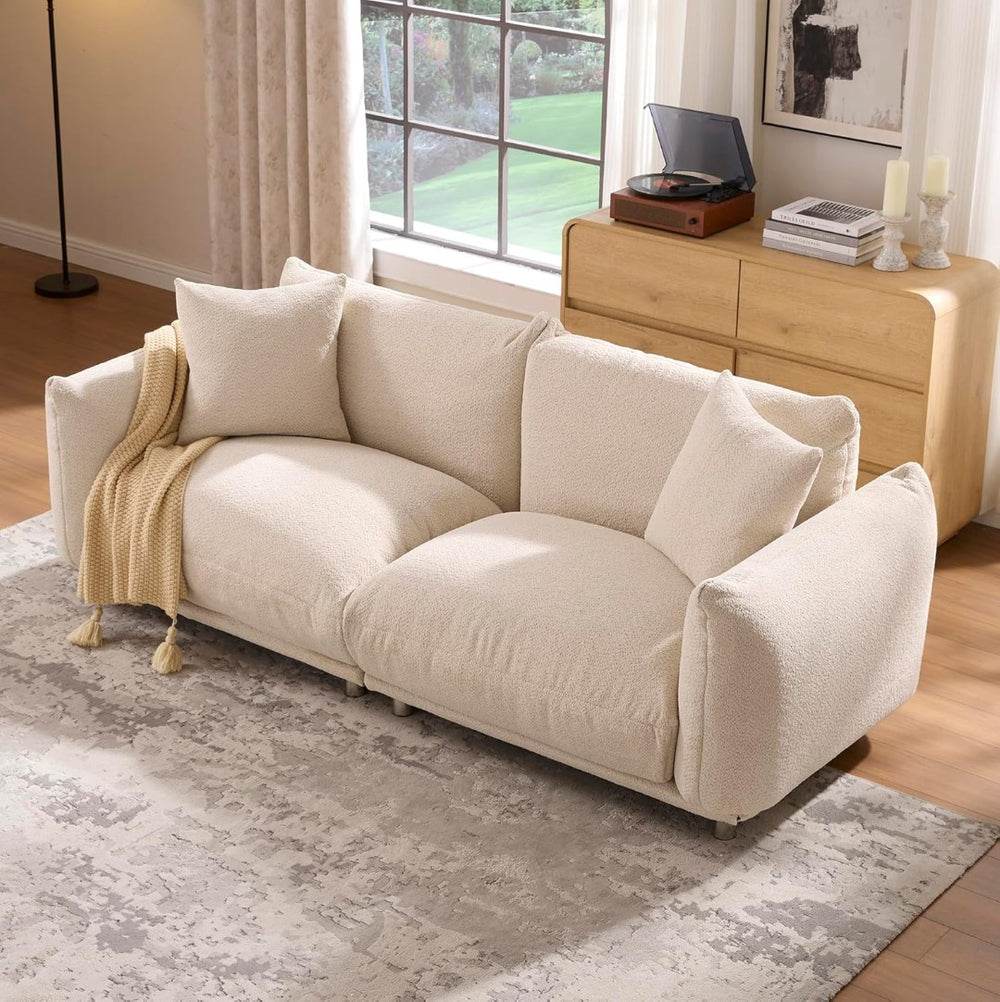 English Elm Cozy Three Seat Sofa Stain Resistant Fabric Hardwood Frame for Modern Living Rooms Beige W3226P371356