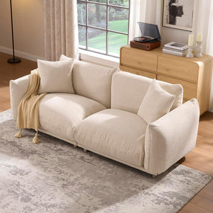 English Elm Cozy Three Seat Sofa Stain Resistant Fabric Hardwood Frame for Modern Living Rooms Beige W3226P371356