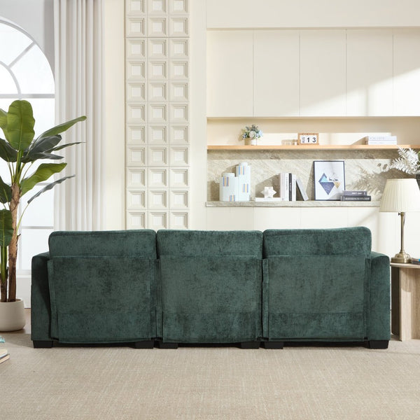 English Elm Modern Chenille L-shaped Sectional with Usb Charging Ottoman Storage Living Room Couch Green W2120S00017