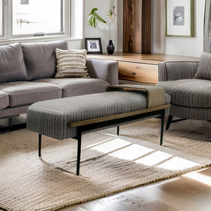 English Elm Cocktail Upholstered Ottoman with Red Oak Slide Tray, Square Accent Bench, Multi Fabric, No Assembly Needed B035P265995