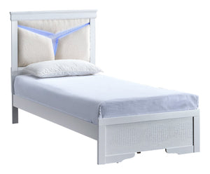 English Elm Lorana Plush Teddy Upholstered Twin Bed with Built-in Led Headboard for Kids Rooms White B078S00667