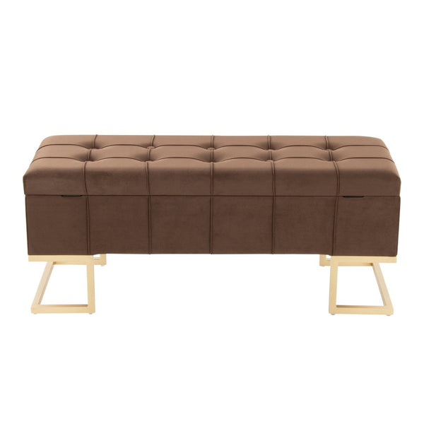 English Elm Storage Bench Button Tufted Velvet Seat Gold Steel Legs Glam Entryway Footboard B202P471511