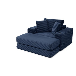 English Elm 52.4'' Boneless Foam Chaise Lounge Convertible Corduroy Sofa Bed for Living Room Blue W1117P410670