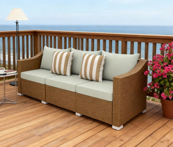 English Elm Outdoor Hand-woven Pe Rattan 3-seat Patio Sofa with All-weather Cushions Included T3971P417927