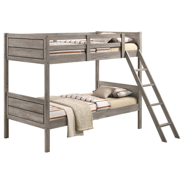 English Elm Clemens Farmhouse Twin Over Bunk Bed with Slatted Frames and Guard Rails B062S01659