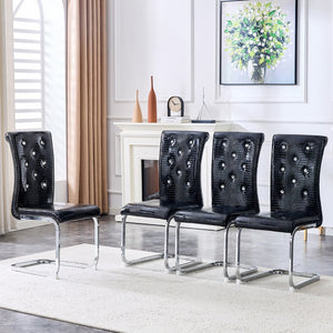 English Elm Set of 2 Glam Faux Alligator Pvc Dining Chairs with Crystal Buckle Bow Legs Black W3875P371065