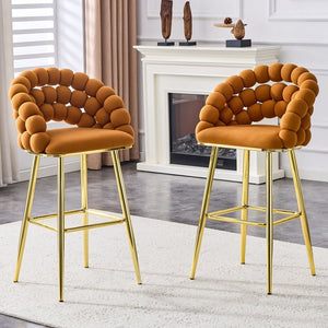 English Elm Set of 2 Sculptural Bubble Back Velvet Barstools with Glamorous Electroplated Legs Gold,Orange W3875P370838