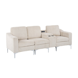 English Elm Convertible Sectional Sofa - Modern Corduroy 3-Seater With Cupholders & Usb For Ultimate Comfort W3098S00030