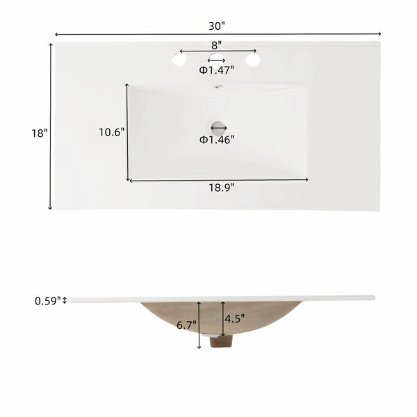 English Elm Christopher Knight Home® - 30" Vintage Bathroom Vanity with Rectangle Ceramic Sink, Rubber Wood Legs, Soft-Close Doors, Adjustable Shelves Antique brown N817P245316L