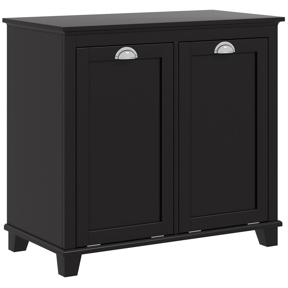 English Elm HOMCOM Modern Dual Tilt-Out Laundry Hamper Cabinet with 2 Compartments, Water-Resistant MDF, Black W2225P200452