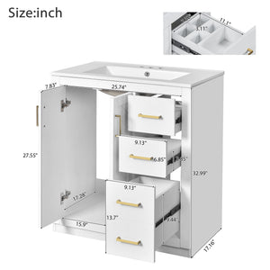 English Elm 30'' Elegant Bathroom Vanity Set With Ceramic Sink, Soft-Close Drawers & Retro Design For Storage N710P191947K