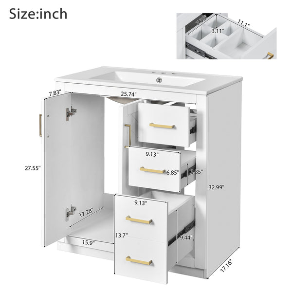 English Elm 30'' Elegant Bathroom Vanity Set With Ceramic Sink, Soft-Close Drawers & Retro Design For Storage N710P191947K