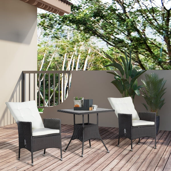 English Elm Outsunny Pe Rattan Outdoor Bistro Set Reclining High Back Chairs Tufted Cushions Patio W2225P200904