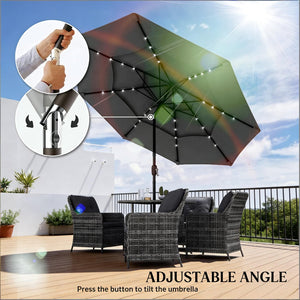 English Elm Garden Cantilever Patio Umbrella with Solar Led Lights and Upf30 Polyester Canopy Black T3971P481857