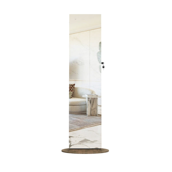 English Elm 360°swivel Jewelry Armoire with Lighted Interior Full Length Mirror Lockable White Antique Brown W3406P411300