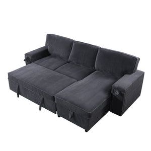 English Elm U_STYLE Chenille Upholstery Sleeper Sectional Sofa with Pull-Out Bed, Chaise Storage & Comfort Gray W1099S00168