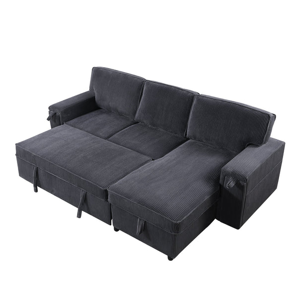 English Elm U_STYLE Chenille Upholstery Sleeper Sectional Sofa with Pull-Out Bed, Chaise Storage & Comfort Gray W1099S00168