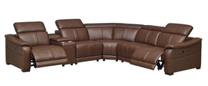 English Elm Leather Match Power Reclining Sectional with Storage Console and Adjustable Headrests Dark Brown B2748S00037