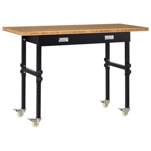 English Elm HOMCOM 59" Work Bench with Bamboo Top, Height Adjustable 10-Setting Mobile Workstation 1320lb W2225P217940